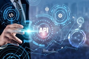 businessman analyzing technological data and system integration, software development, data exchange, service automation