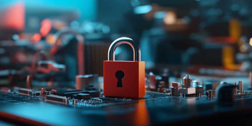 Digital Padlock on Smart Devices Representing IOT Security