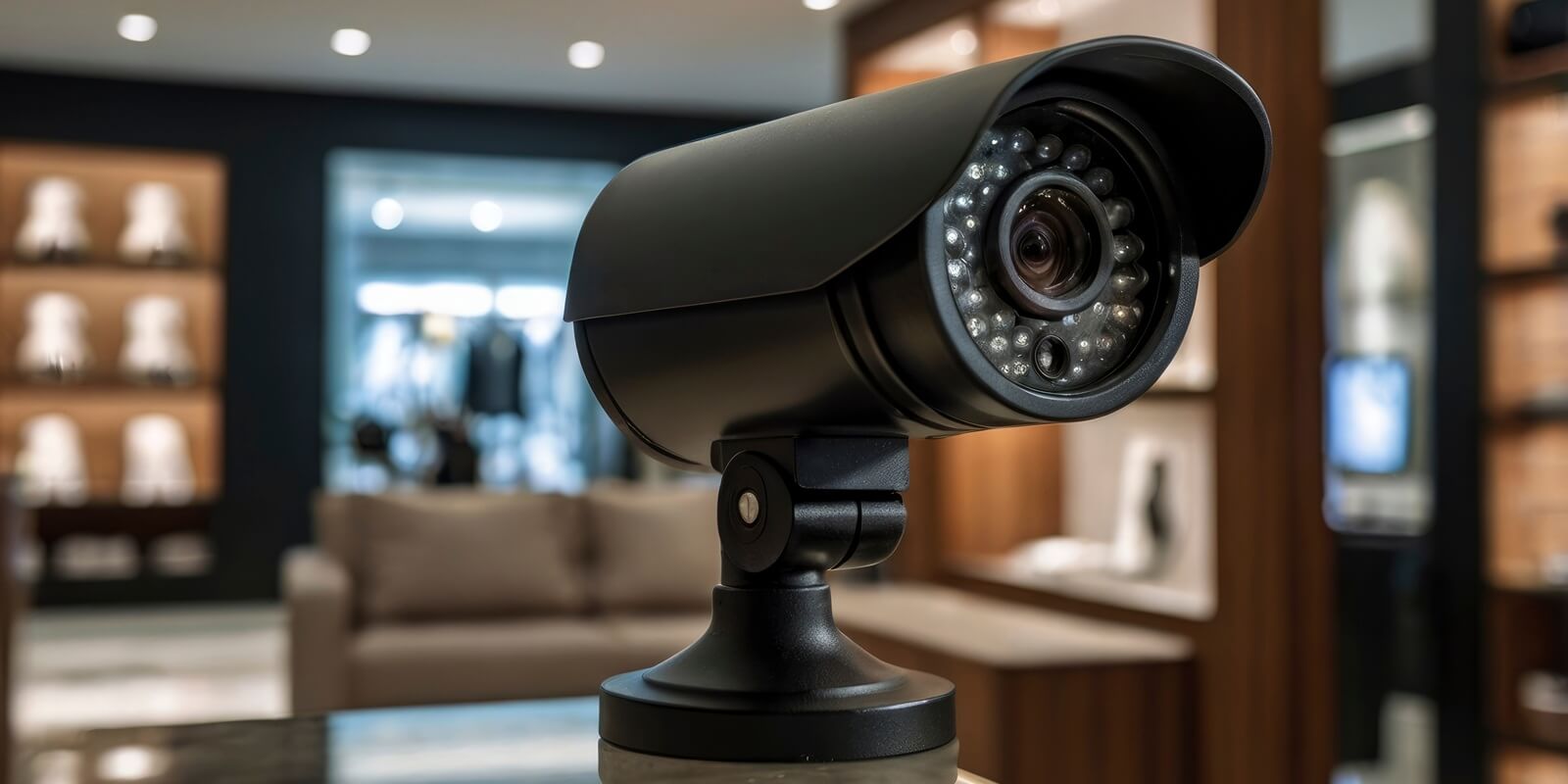 high-definition surveillance camera installed indoors ensures security and tracking of movements in a premium store