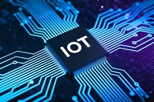 internet of things chip on a futuristic blue circuit board