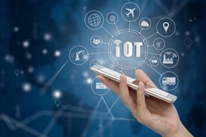 iot concept with mobile device and virtual icons