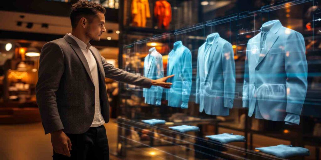 Man Selecting Cloths on Smart Virtual Display in Retail Store
