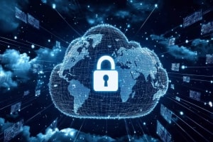 Padlock Over Global Data Network Design Showing Security