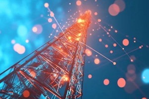 telecommunication tower sending data through network connections in the evening